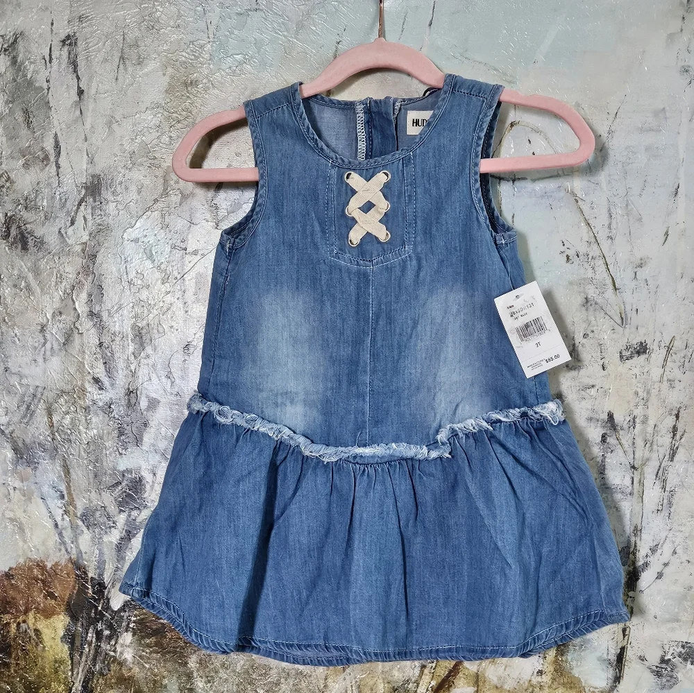 NWT Girls 2T Hudson Jeans Lulu Lace-up Chambray Dress-Light Blue Denim, Toddler